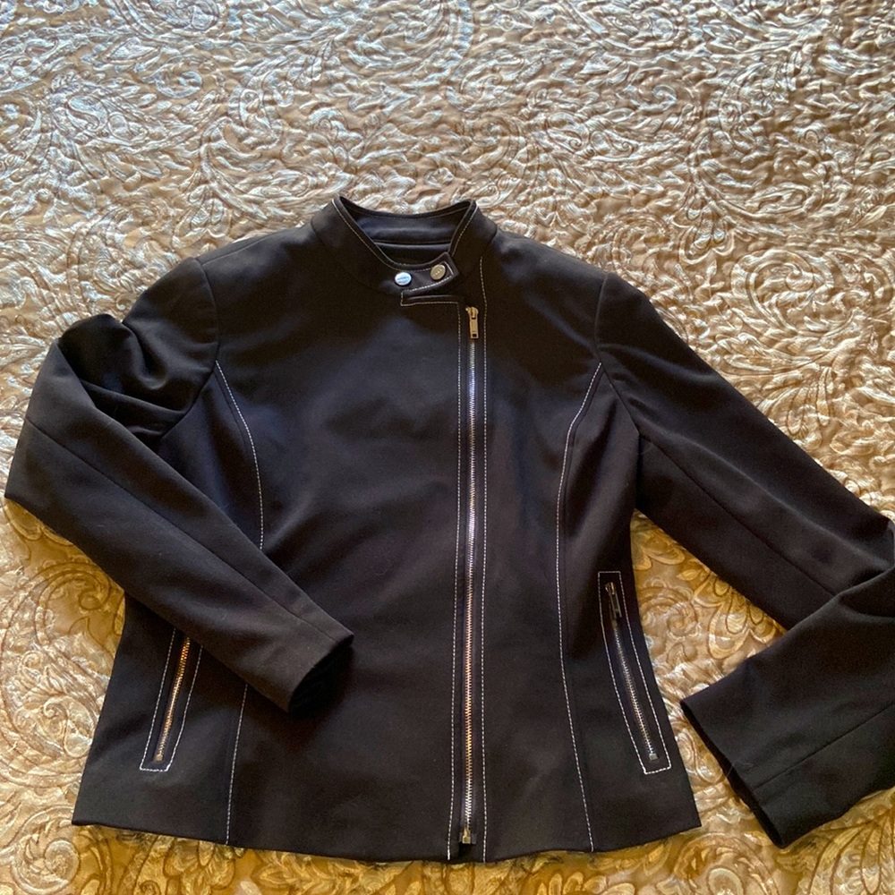 DKNY black Moto jacket with white threading detail Sz S